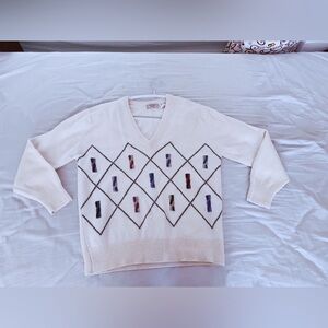 VTG Alexander Julian Sweater women M white 100% cashmere Crew Neck Long‎ Sleeve